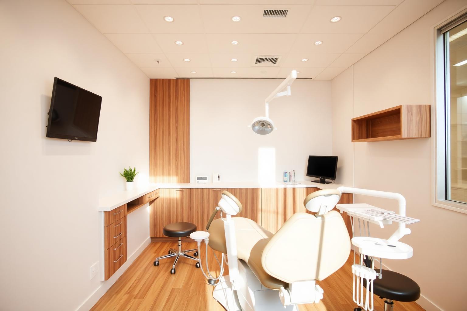 Modern dental practice with warm wood accents